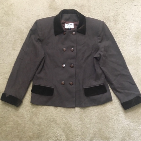 Vintage Kasper for ASL Wool Blazer Jacket Faux Suede Trim VTG Brown Buttons 14 - Picture 1 of 15